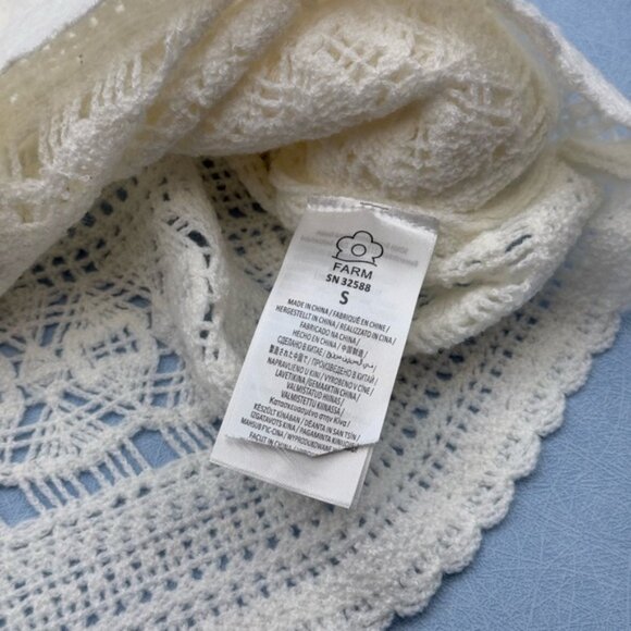 🆕 FARM Rio 🧿 NWOT White Crochet Button Up Cardigan Sweater, Sz S - Picture 13 of 15